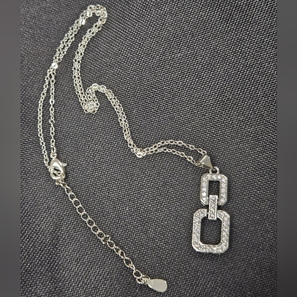 NEW Geometric 925 Silver & Zirconia Pendant Necklace